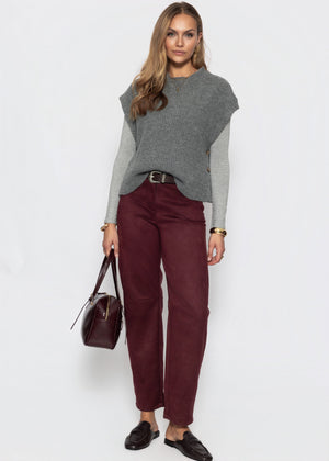 Tall - Barrel-Leg Hose in Wildlederoptik - burgundy