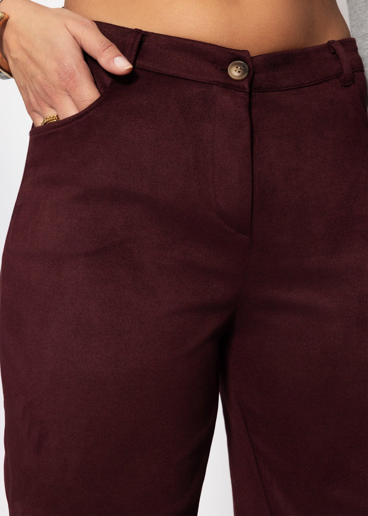 Tall - Barrel-Leg Hose in Wildlederoptik - burgundy