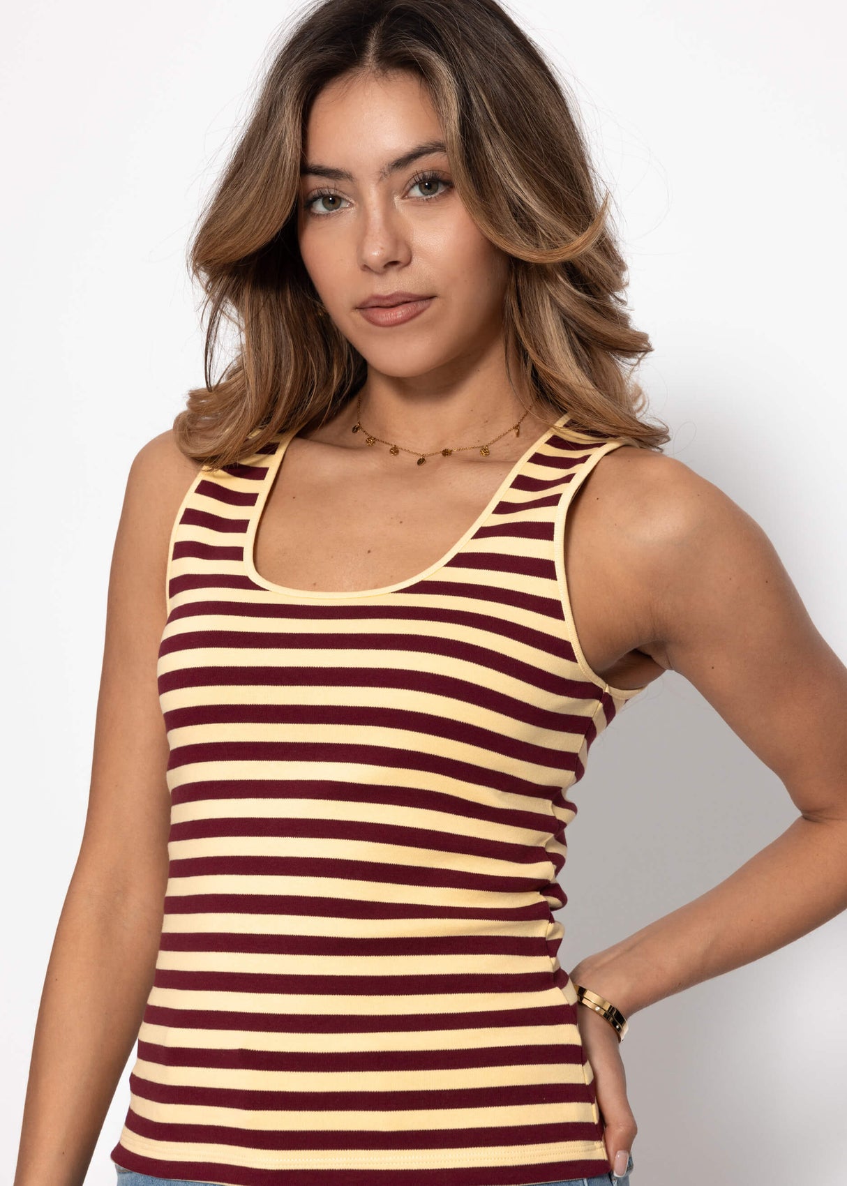 Tank Top Striped - Buttergelb -Burgundy
