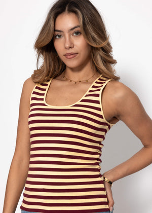 Tank Top Striped - Buttergelb -Burgundy