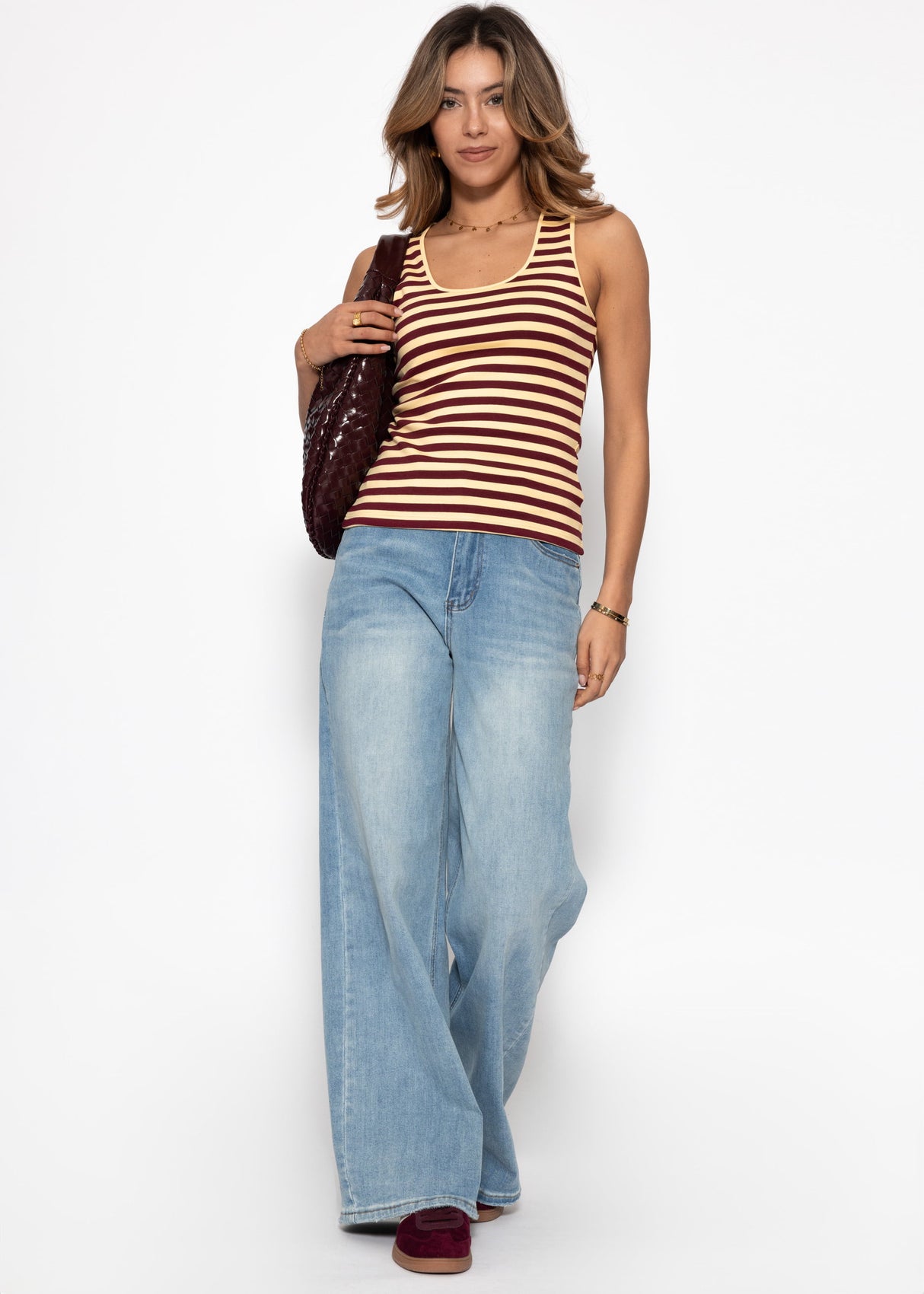 Tank Top Striped - Buttergelb -Burgundy