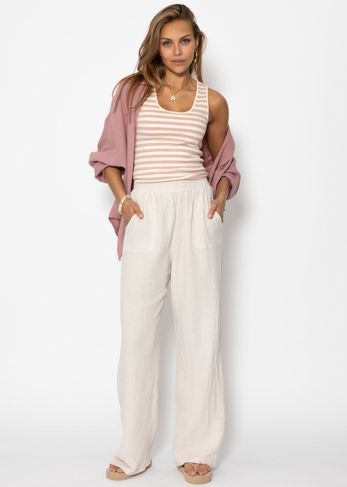 Tank top striped - pink beige