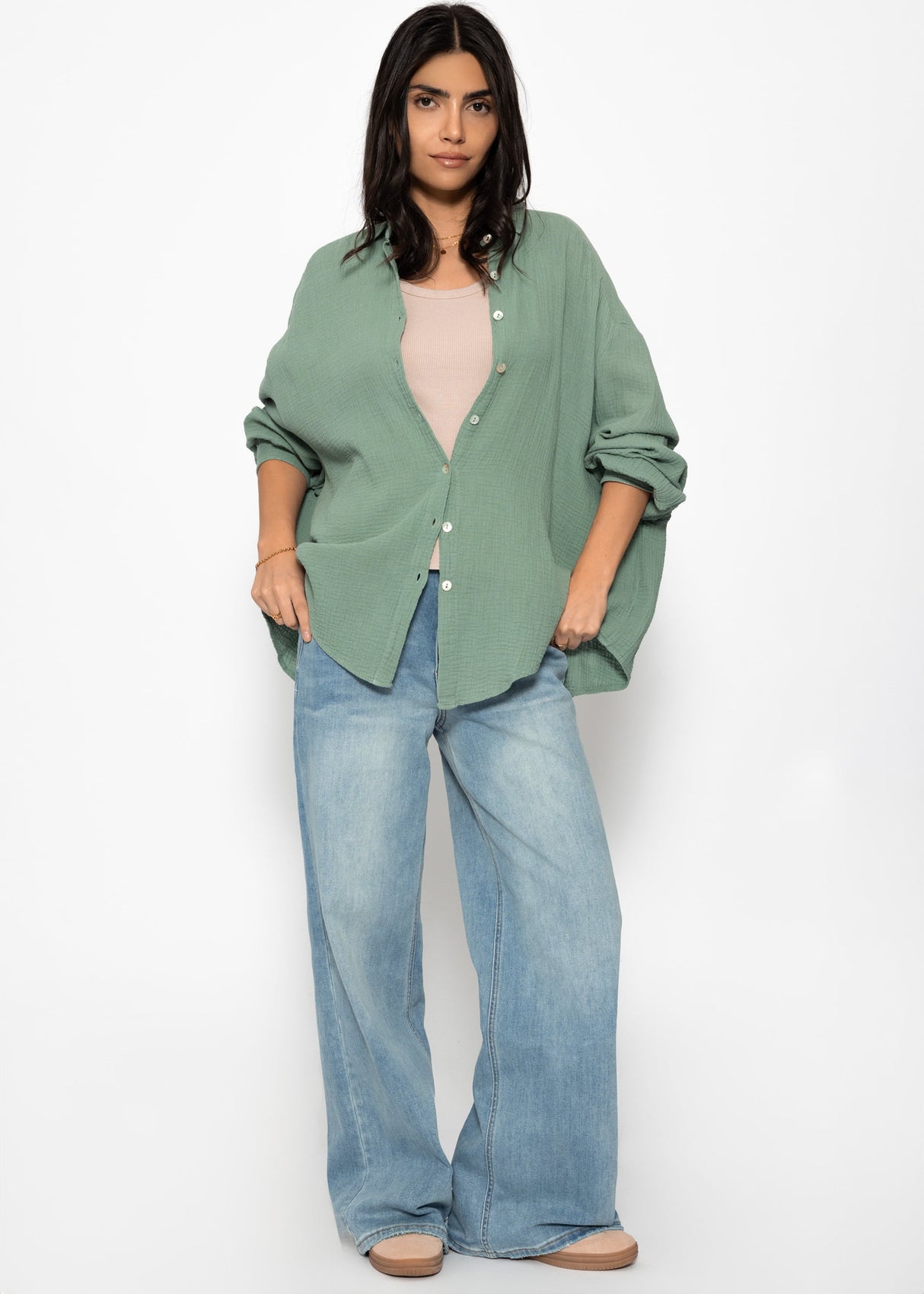 Tank top with neckline - beige