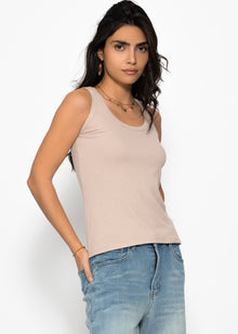 Tank top with neckline - beige