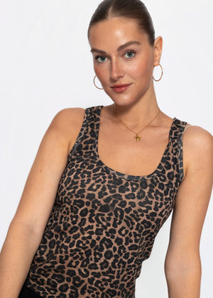Tank Top mit Leo-Print - braun
