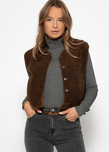 Teddy vest with buttons - brown