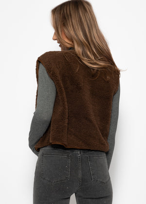 Teddy vest with buttons - brown