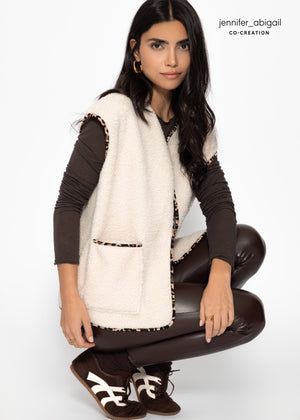 Teddy-Weste mit Leo-Rand - beige