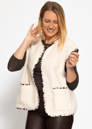 Teddy-Weste mit Leo-Rand - beige