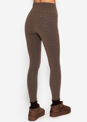 Thermo Kunstleder Leggings mit Leo Print - braun