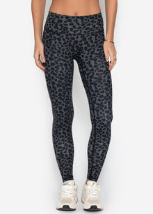 Thermo Kunstleder Leggings mit Leo Print - grau
