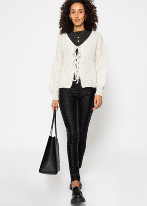Thermo faux leather leggings with leopard print - black