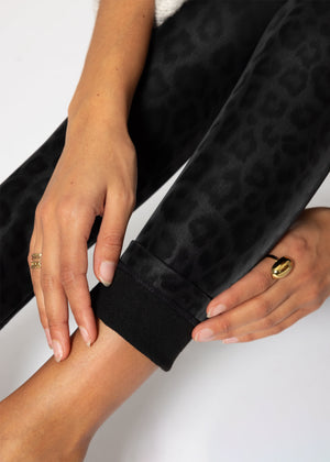 Thermo faux leather leggings with leopard print - black