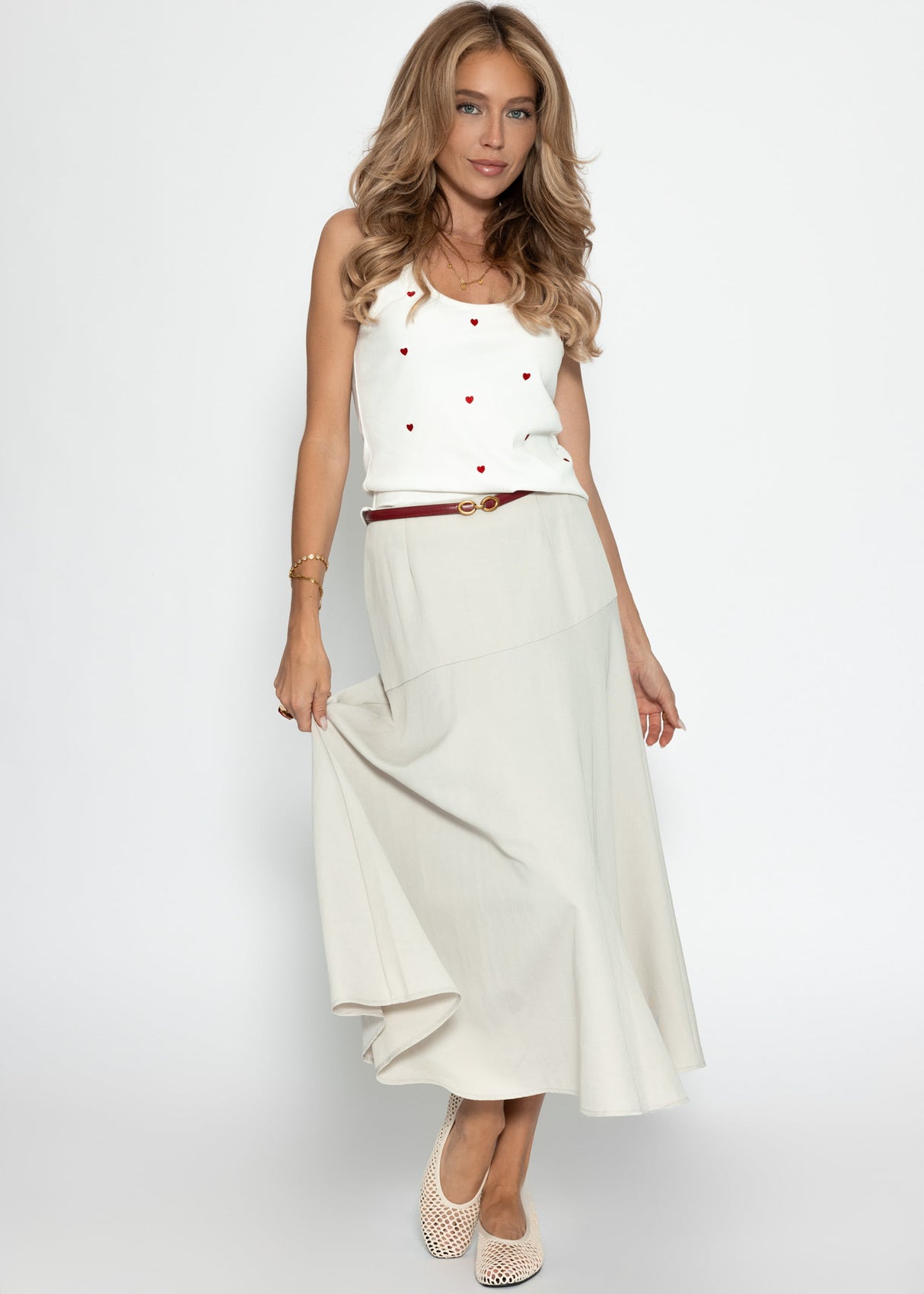 Top with red heart embroidery - white