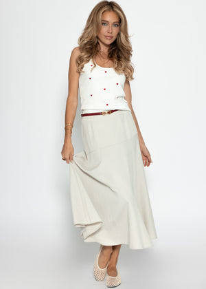 Top with red heart embroidery - white