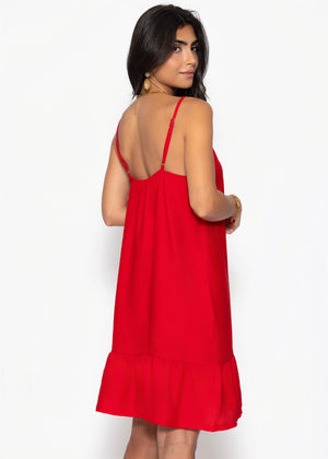 Trägerkleid mit Volant - rot
