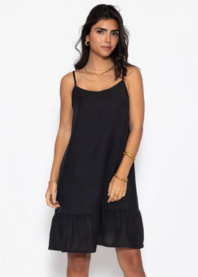 Trägerkleid mit Volant - schwarz