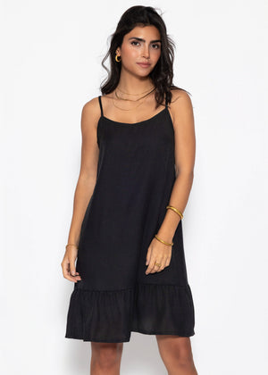 Trägerkleid mit Volant - schwarz