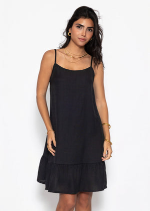 Trägerkleid mit Volant - schwarz