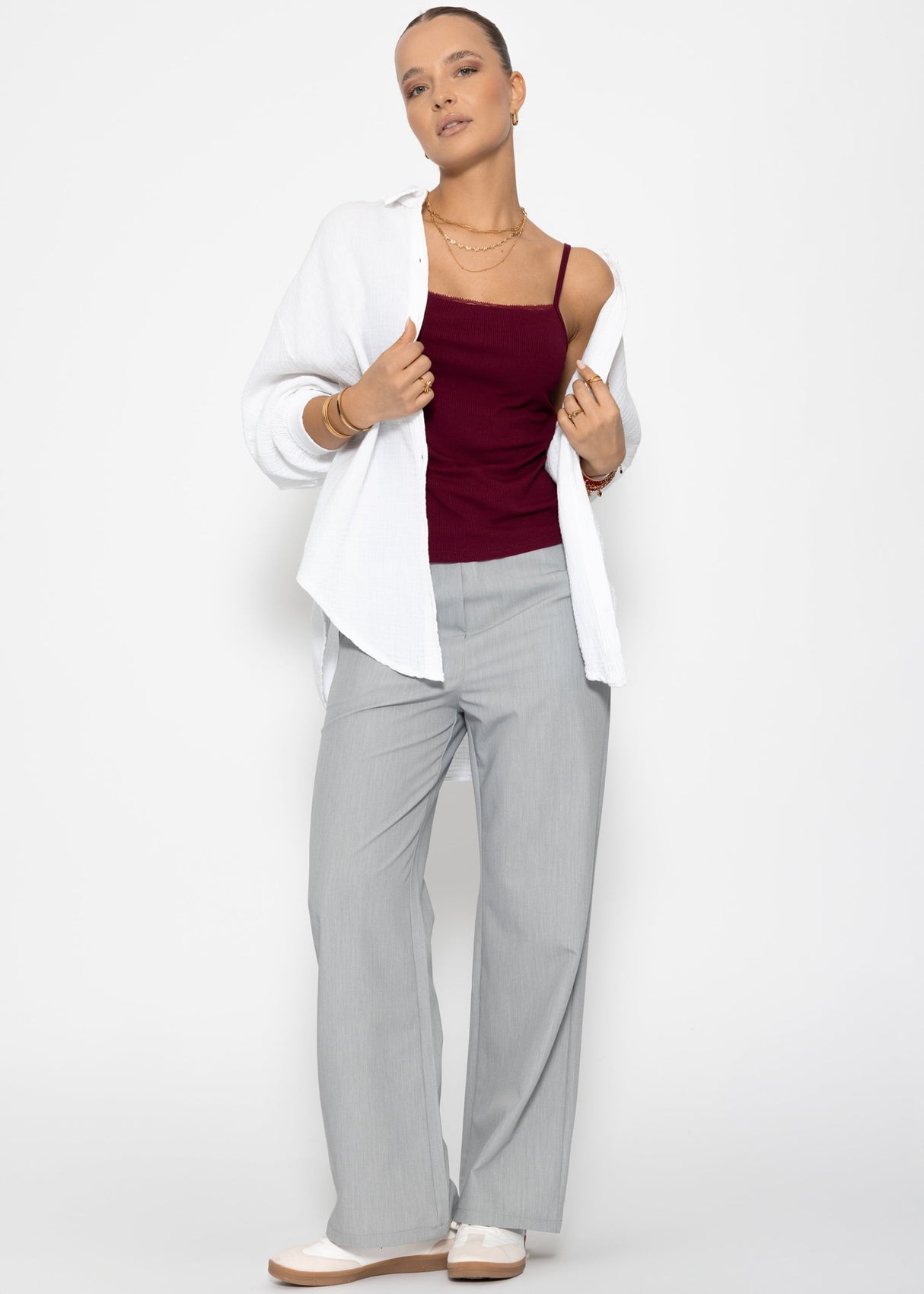 Strap top with lace - burgundy