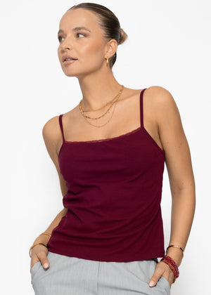 Strap top with lace - burgundy