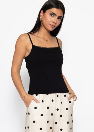 Strap top with lace - black