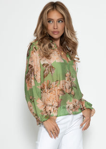 Transparente Bluse mit Print - salbeigrün