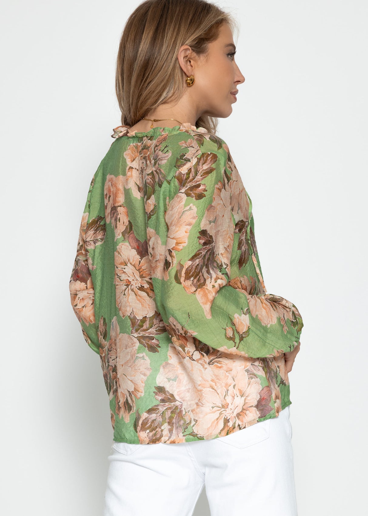 Transparent blouse with print - sage green