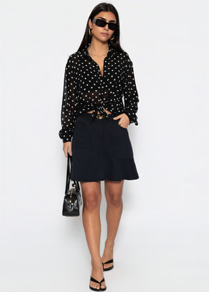 Transparent blouse with dot print - black