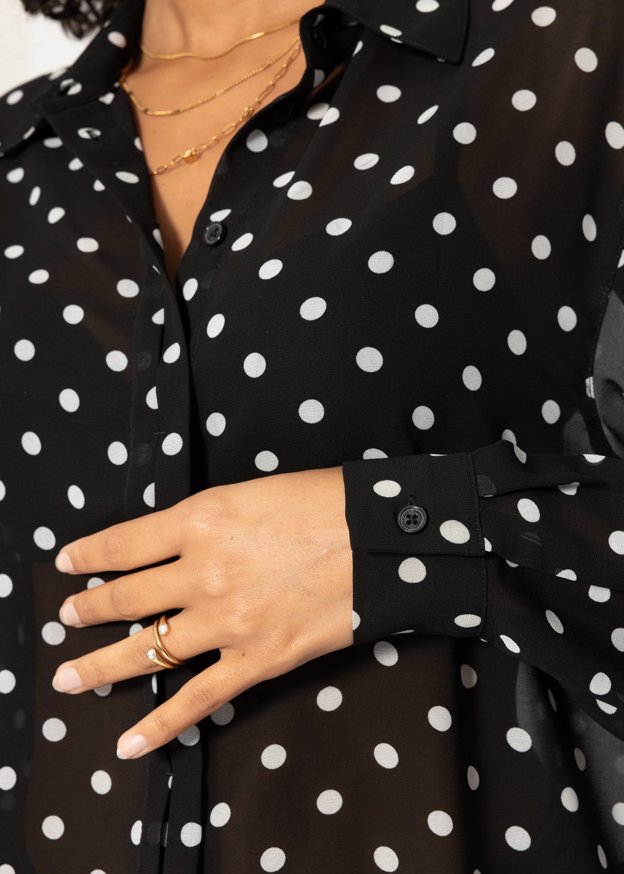 Transparent blouse with polka dot print - black