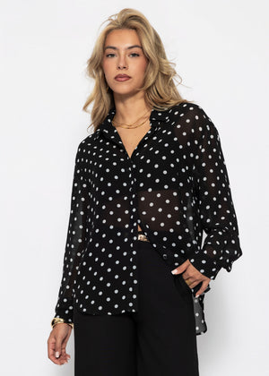 Transparente Bluse mit Pünktchenprint - schwarz