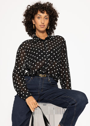 Transparent blouse with polka dot print - black