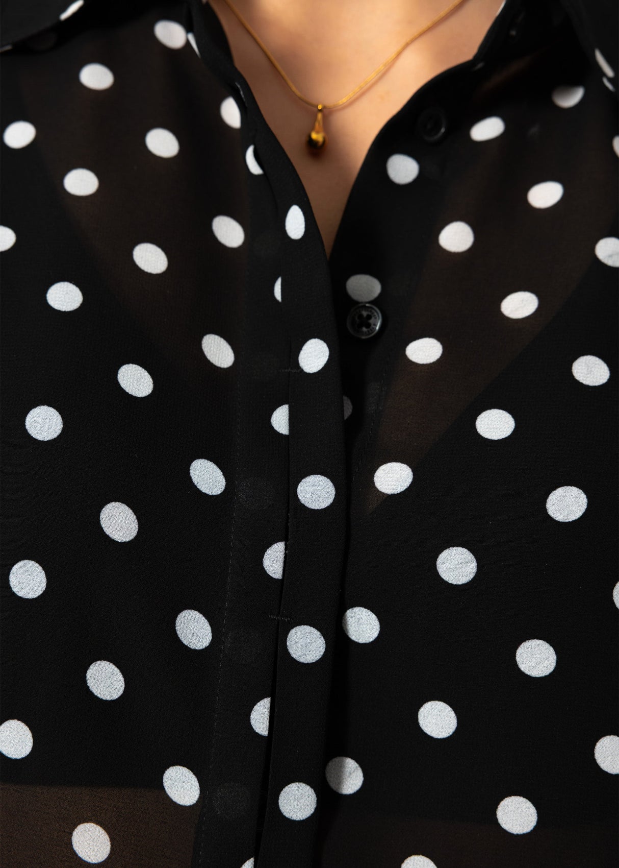 Transparent blouse with dot print - black
