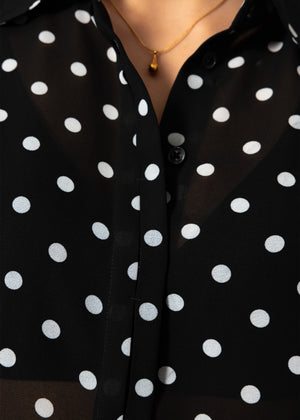Transparent blouse with dot print - black