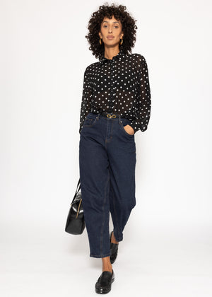 Transparent blouse with polka dot print - black