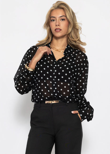 Transparente Bluse mit Pünktchenprint - schwarz