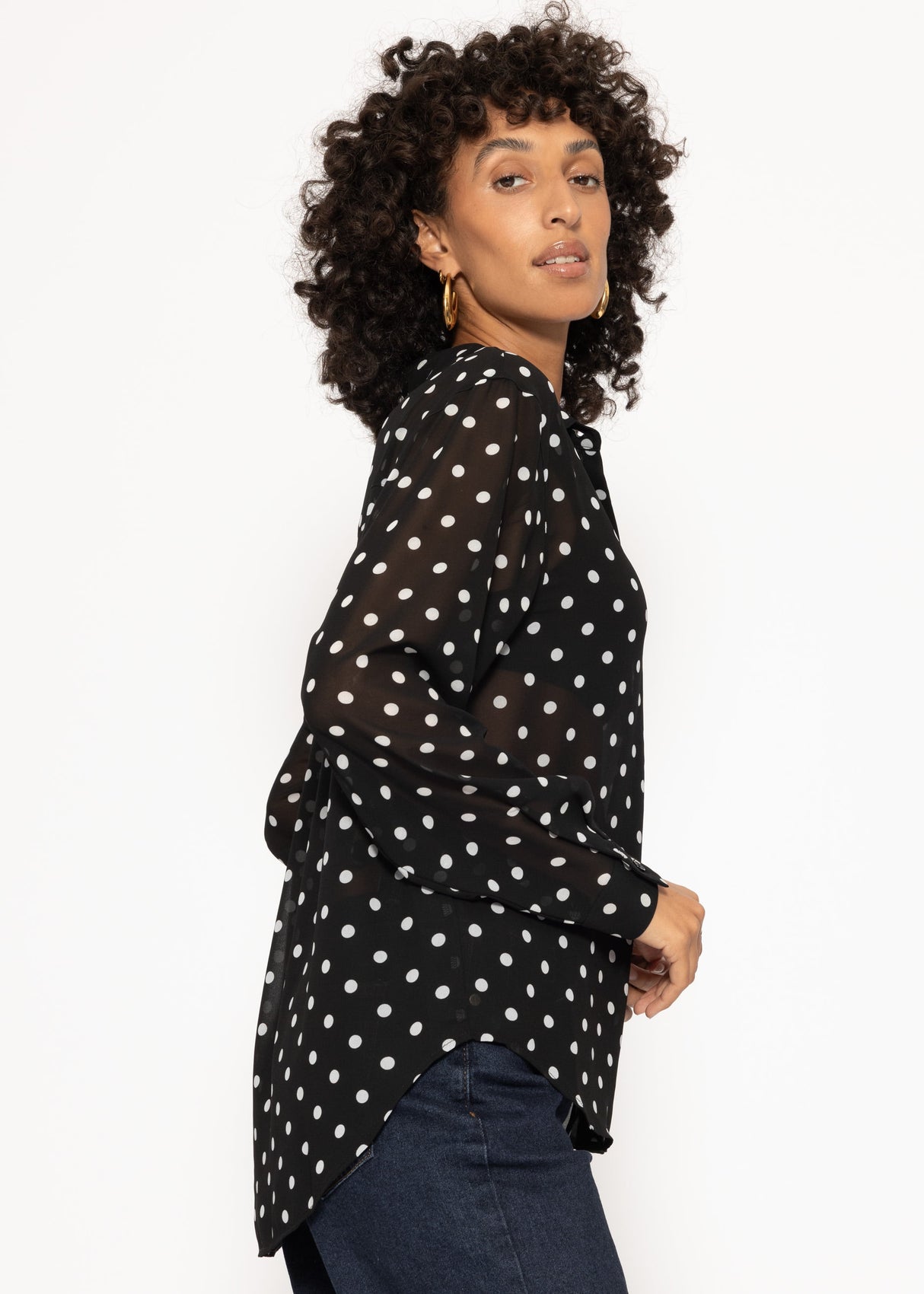 Transparent blouse with polka dot print - black