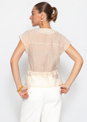 Transparentes Blusentop mit Zugband - beige