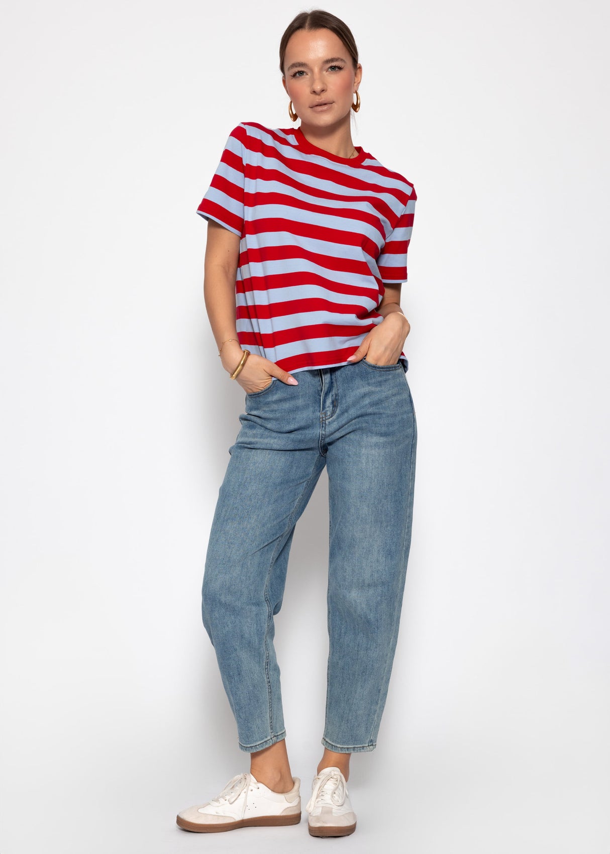 T-shirt with block stripes - lilac-red