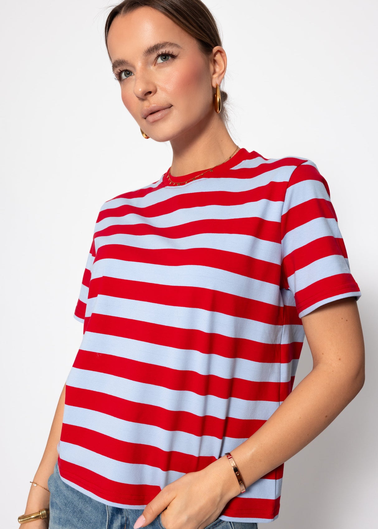 T-shirt with block stripes - lilac-red