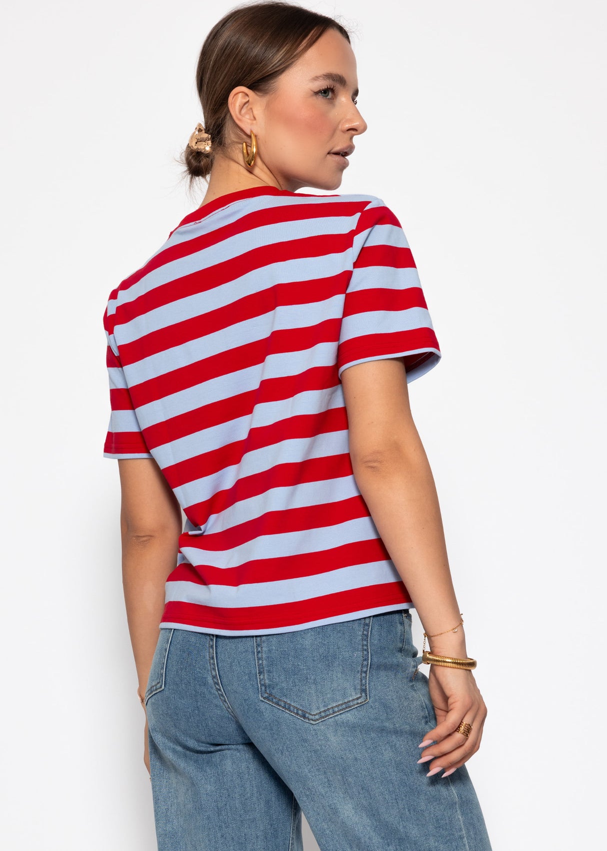 T-shirt with block stripes - lilac-red