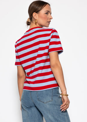 T-shirt with block stripes - lilac-red