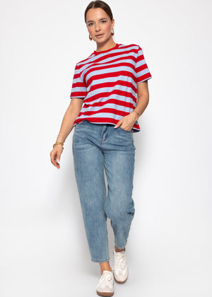 T-shirt with block stripes - lilac-red