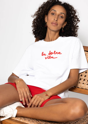 T-shirt with LA DOLCE VITA print - white