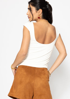 T-shirt with low back neckline - white