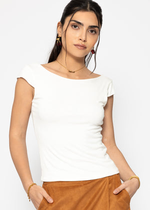 T-shirt with low back neckline - white