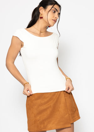T-shirt with low back neckline - white