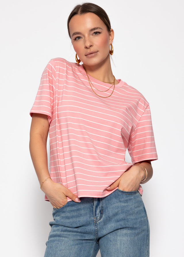 T-Shirt mit schmalen Streifen - rosa
