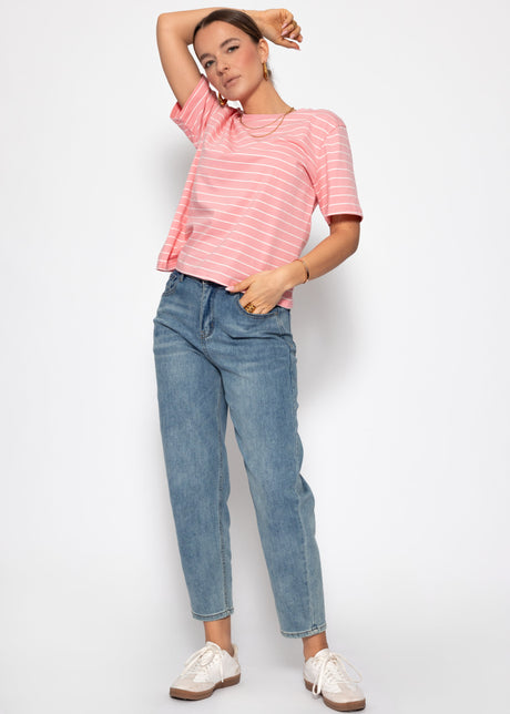 T-shirt with narrow stripes - rose