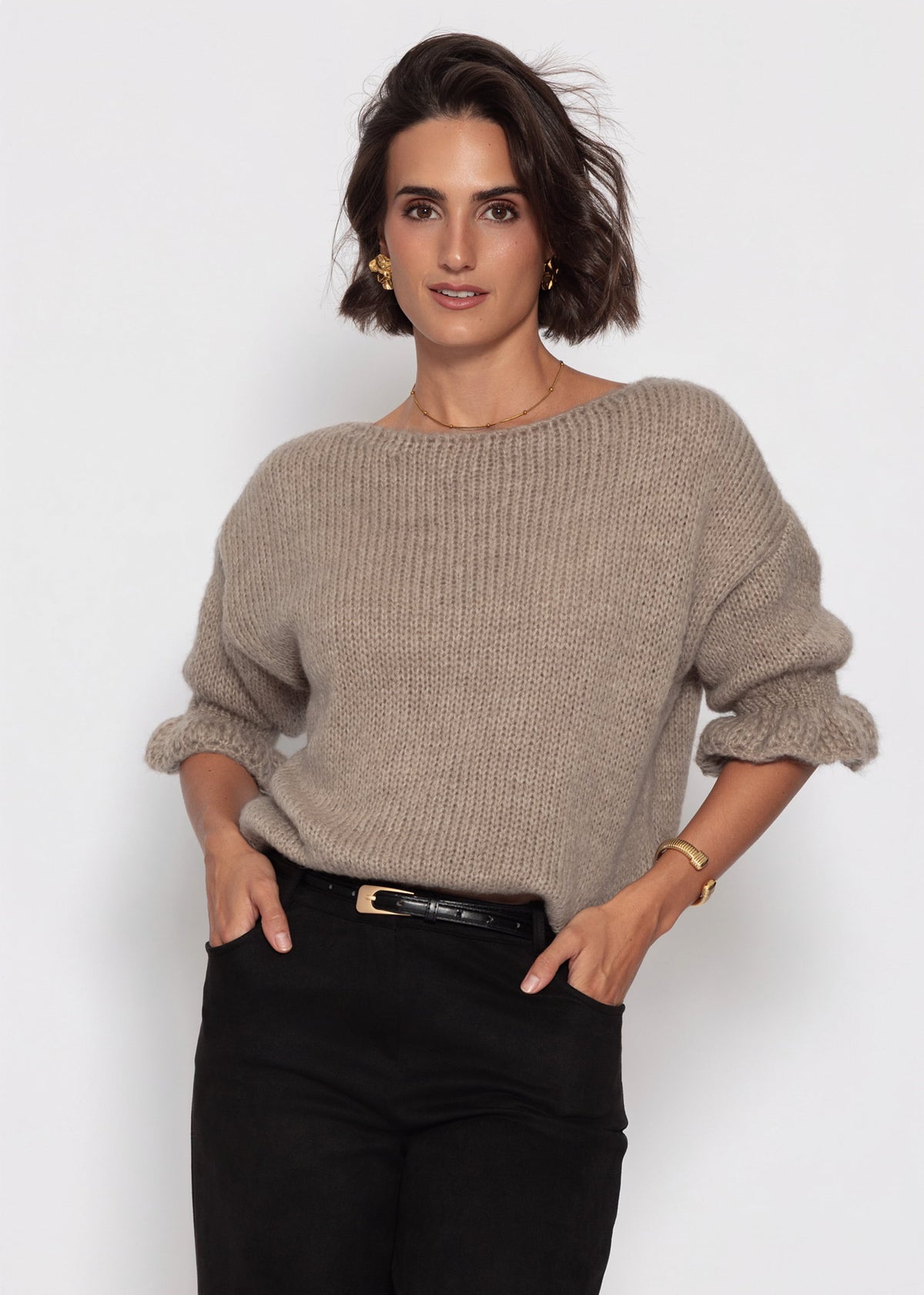 U-Boot Pullover mit 3/4 Ärmeln - taupe
